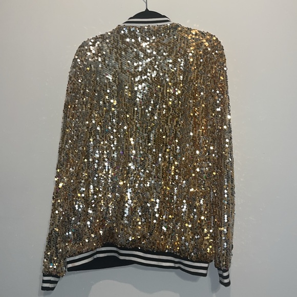 Sequin Bomber Varsity Zip-Up Jacket Women Sz XXL 20-22 - Picture 4 of 10